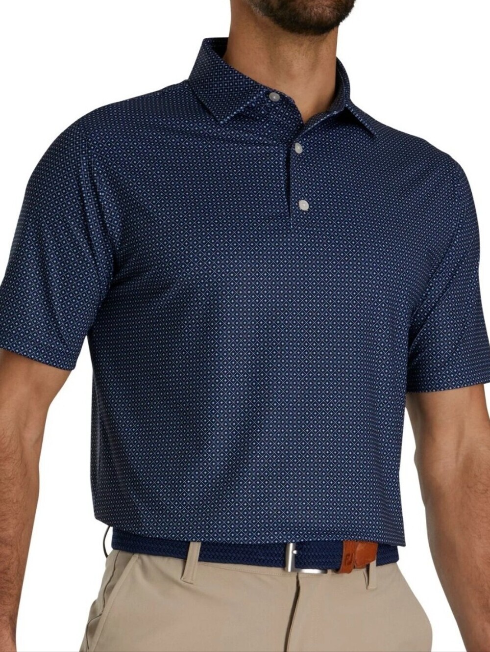 FootJoy Lisle Dot Geo Print Polo Shirt Size Medium Black Gray Golf Casual Preppy